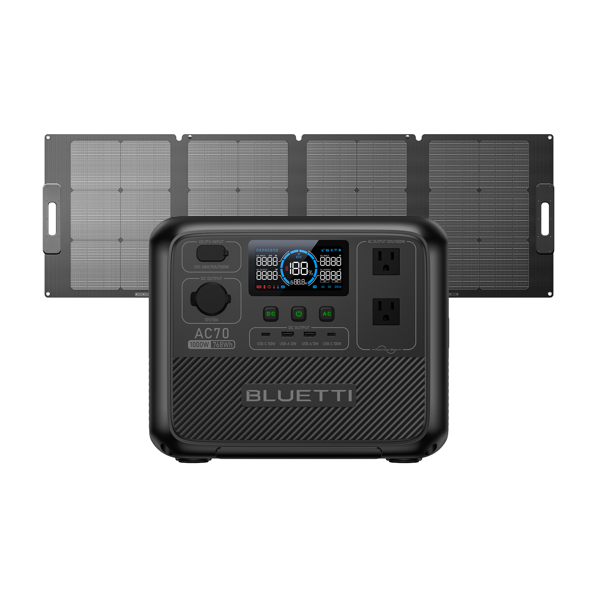 BLUETTI AC70 with 100W solar panel